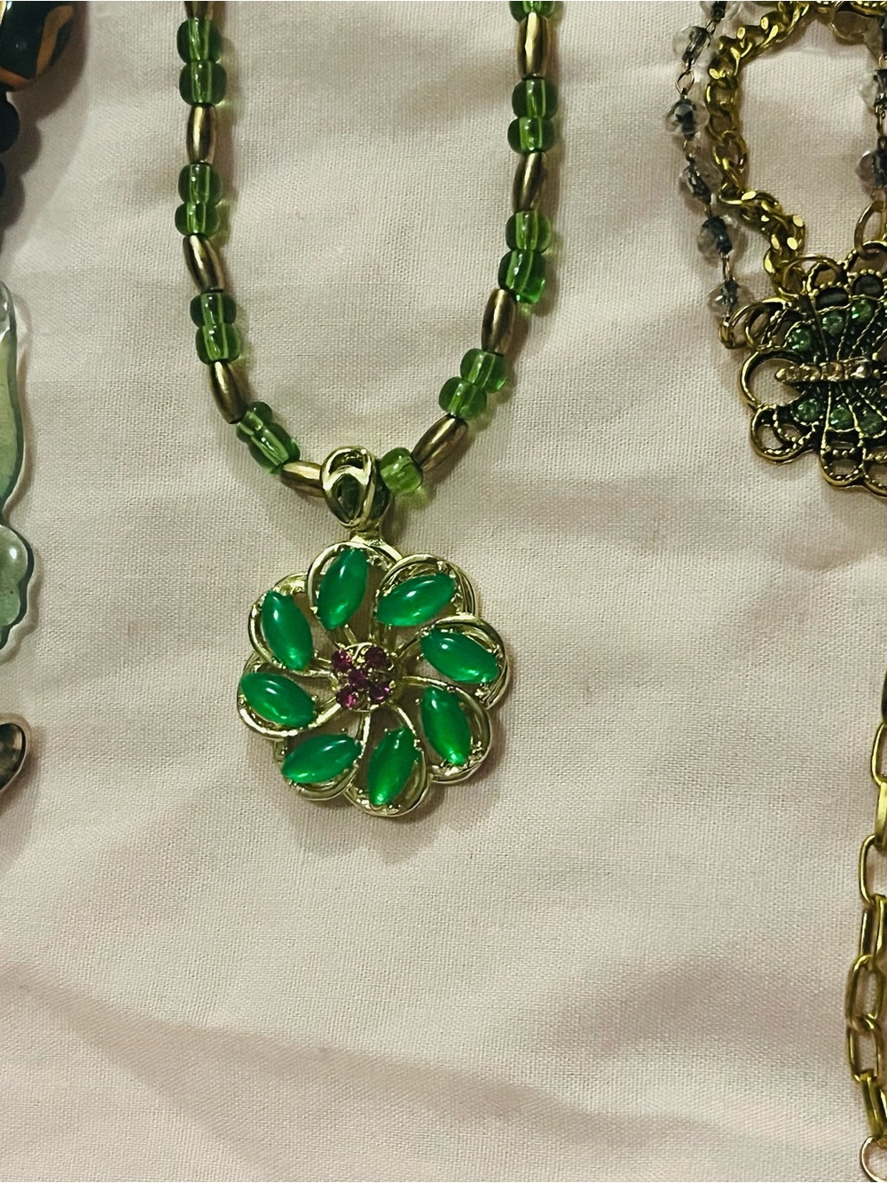 4 PC Green Butterfly & Floral Pendant Necklace Set with Gold-Tone Accents - Picture 4 of 6